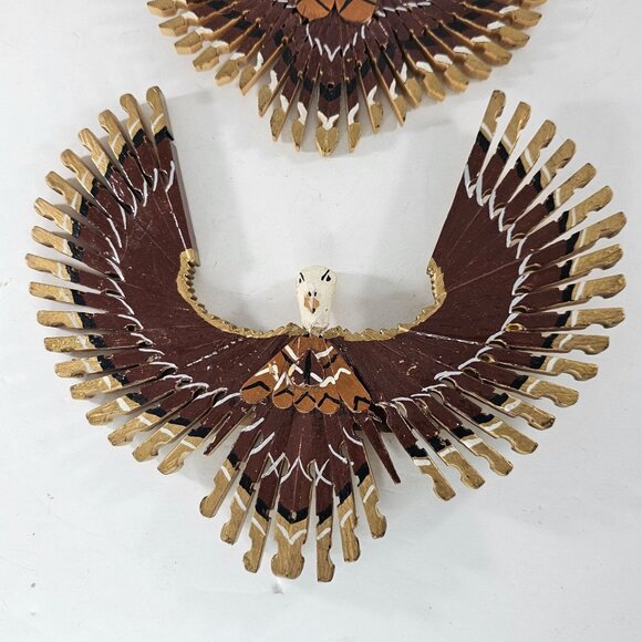 Handcrafted Wooden Clothespin Eagle Wall Art Set - 2 Pieces Folk Art Bird - Picture 2 of 9